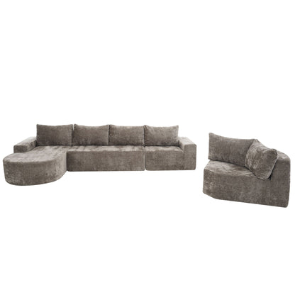 Modular Cloud Sectional Sofa Set by HouseOfZazla: U-shaped deep-seat sofa with gray velvet on Tampa Home & Garden Store