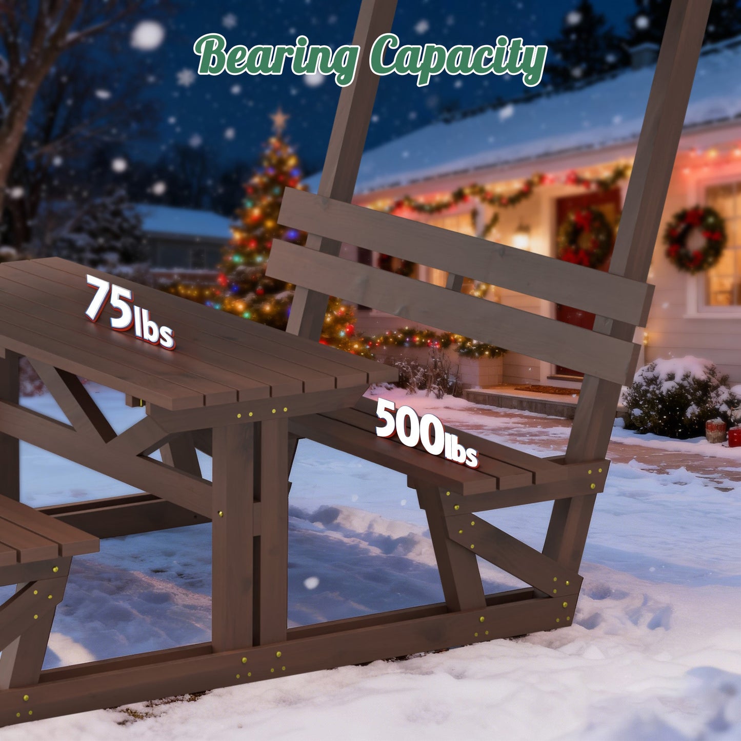 Outdoor Solid Wood Picnic Table with Canopy