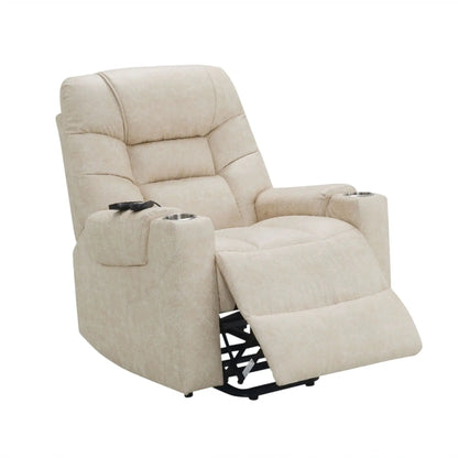 Nairi Ivory leather massage recliner with lift and cupholders on Tampa Home & Garden Store