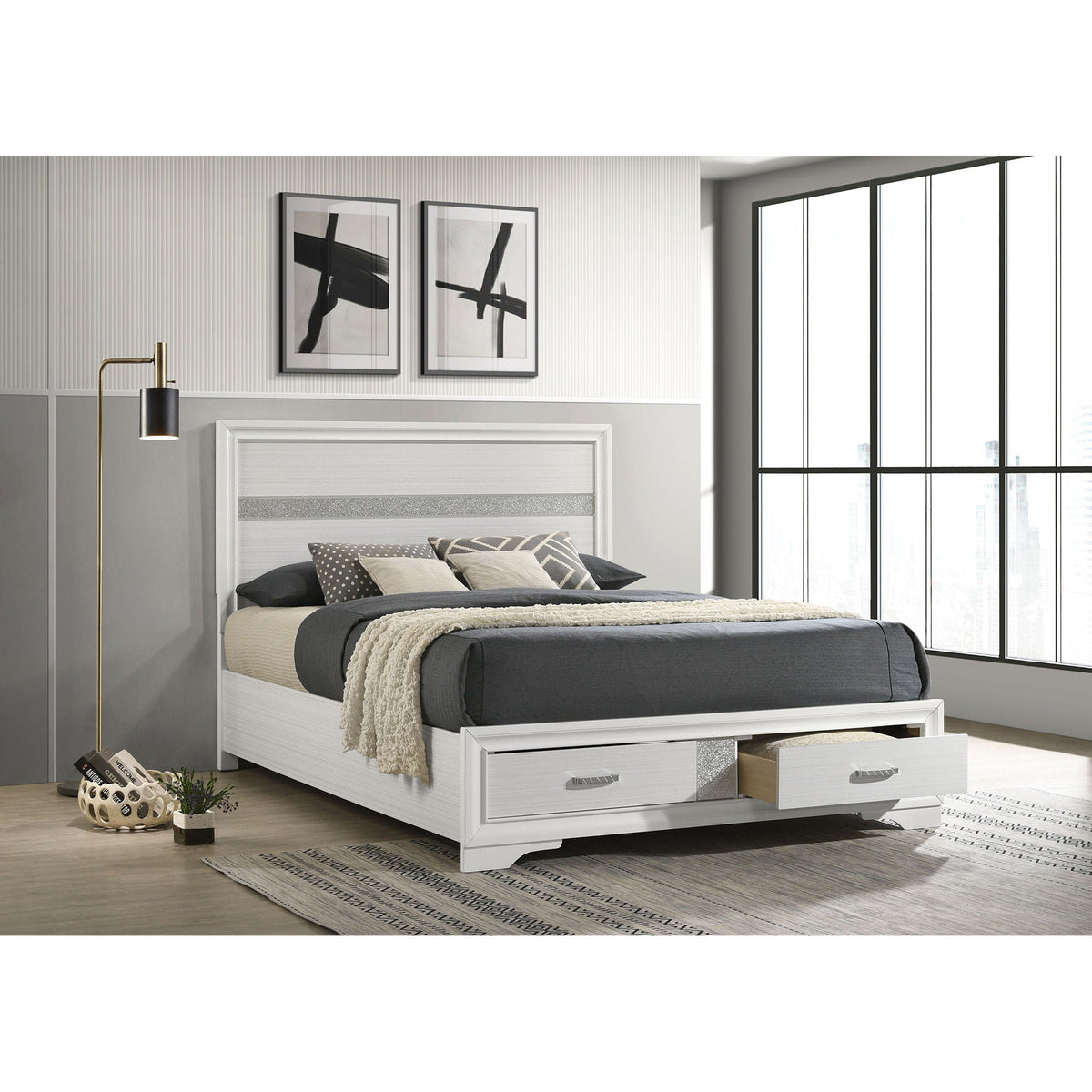 Orchid Storage Panel Bed by HouseOfZazla, white wood platform bed with built-in drawers on Tampa Home & Garden Store