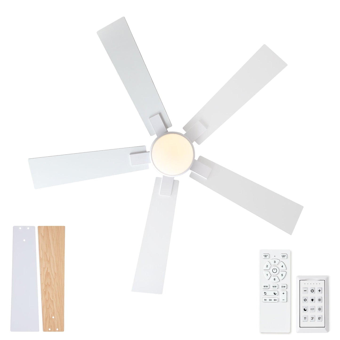Ceiling fan with integrated LED dimmable light and white blades by HouseOfZazla remote on Tampa Home & Garden Store