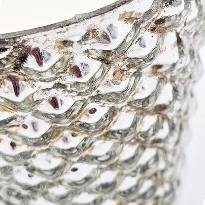 Set of 4 scented soy wax candle glass in silver with marbled swirls close-up on Tampa Home & Garden Store