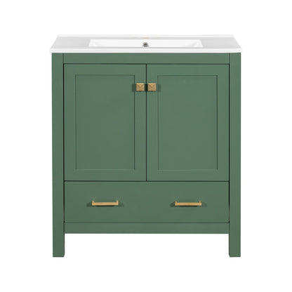 Green solid wood vanity by HouseOfZazla with single undermount sink and storage on Tampa Home & Garden Store