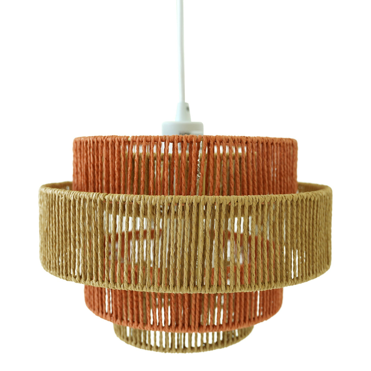 Dorset Pendant Lamp woven rattan shade with three-tier beige orange tan by HouseOfZazla on Tampa Home & Garden Store