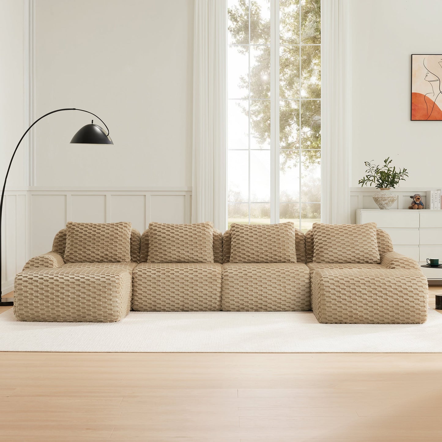 146" Modern U-Shaped Modular Sectional Sofa in beige textured fabric HouseOfZazla on Tampa Home & Garden Store