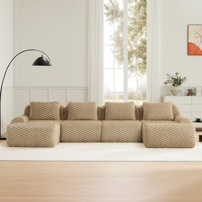 146" Modern U-Shaped Modular Sectional Sofa in beige textured fabric HouseOfZazla on Tampa Home & Garden Store