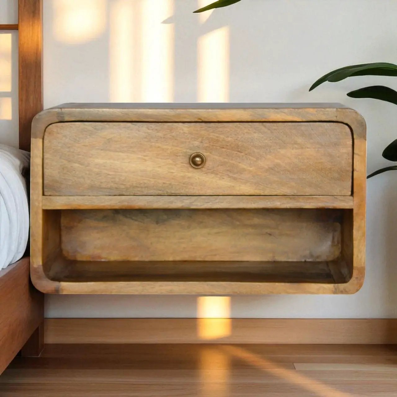Curve Upper Slot Floating Nightstand with Drawer