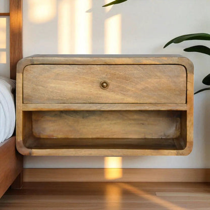 Curve Upper Slot Floating Nightstand with Drawer