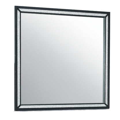 Black modern wall mirror with large-scale frame and shimmering inner border on Tampa Home & Garden Store