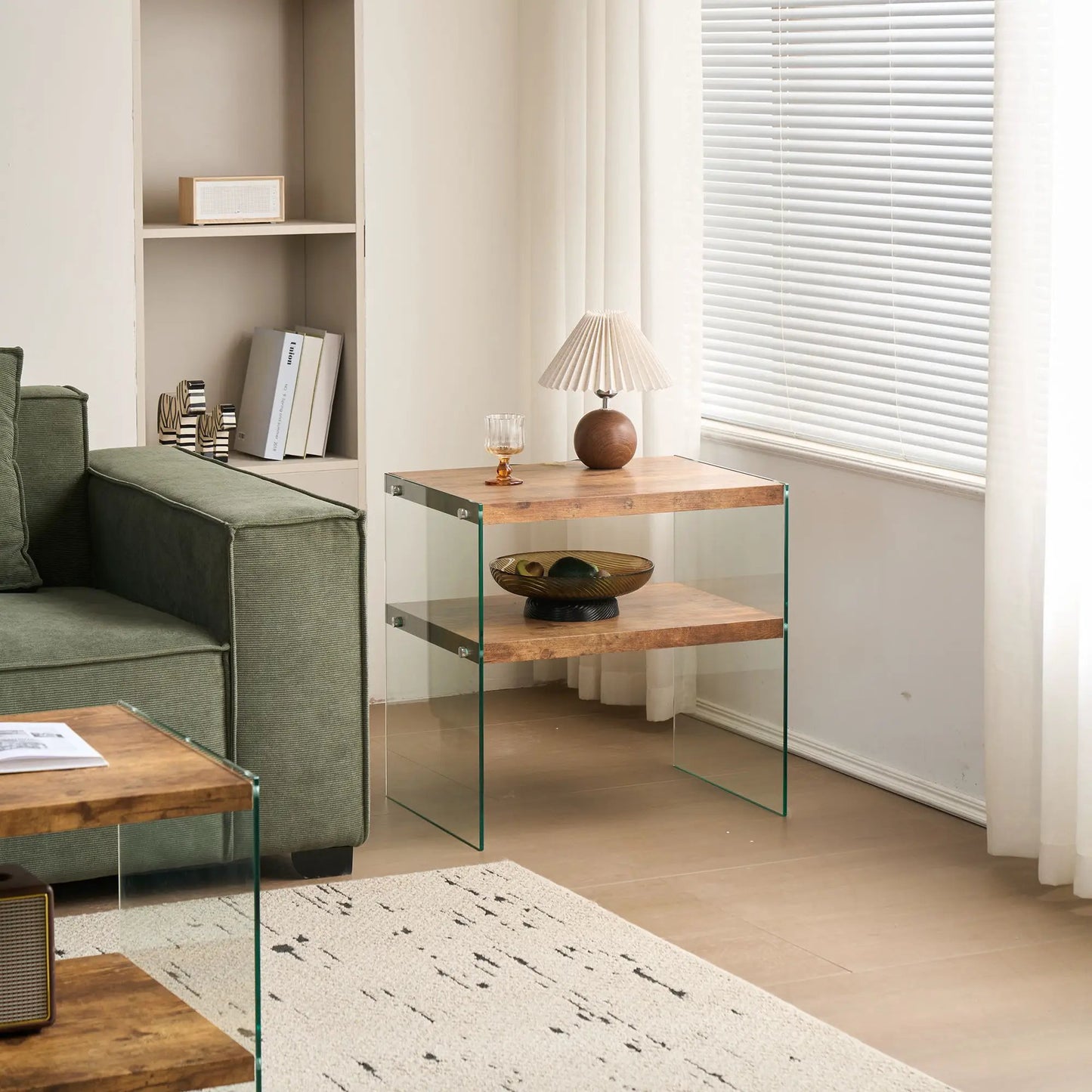 Durable Table for Living Room by Unique Piece, glass-topped with wood shelf, on Tampa Home & Garden Store