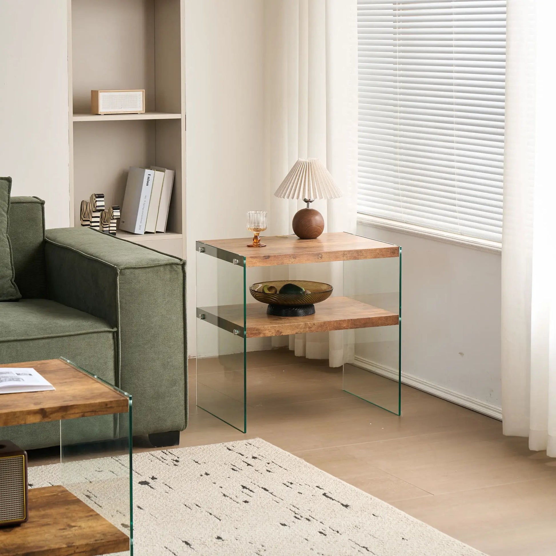 Durable Table for Living Room by Unique Piece, glass-topped with wood shelf, on Tampa Home & Garden Store