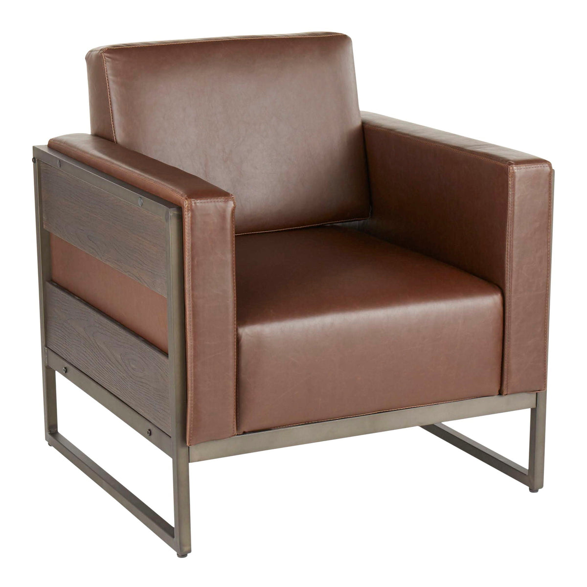 Industrial lounge chair with espresso leather and wood accents, metal frame by HouseOfZazla on Tampa Home & Garden Store