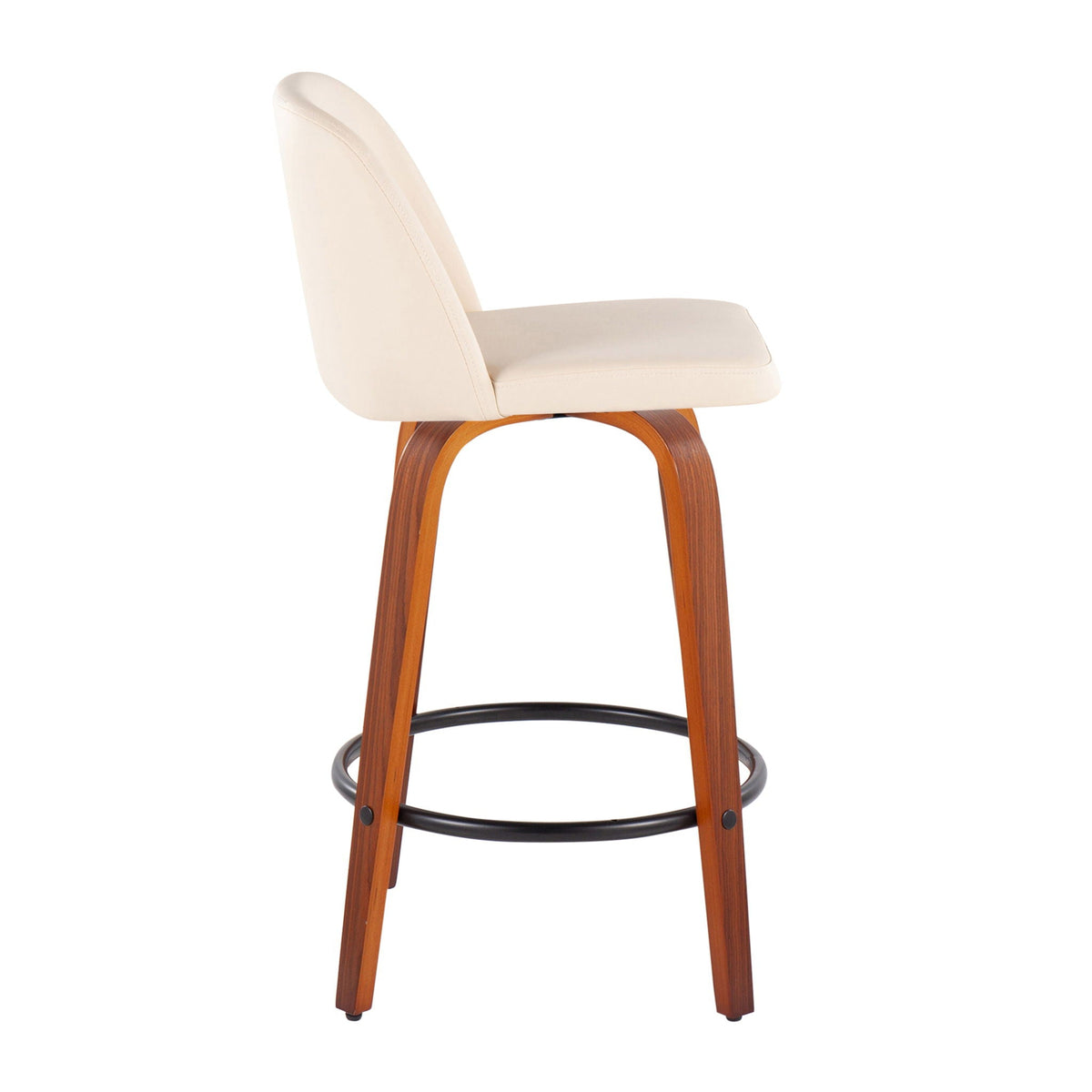 Toriano mid-century modern counter stool set of 2, cream upholstery, curved wood legs on Tampa Home & Garden Store