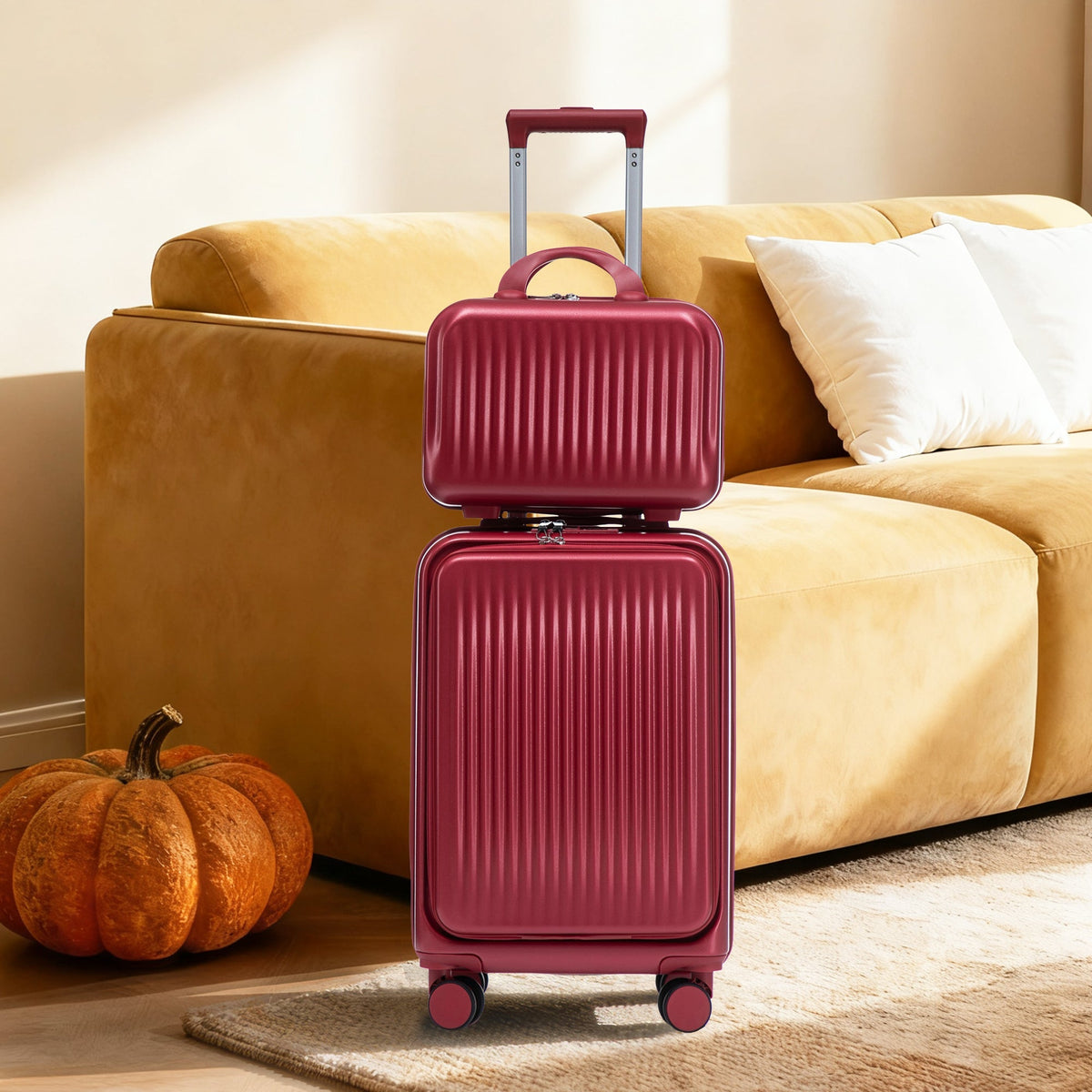 HouseOfZazla burgundy 2-piece ABS spinner luggage set with front-opening design on Tampa Home & Garden Store