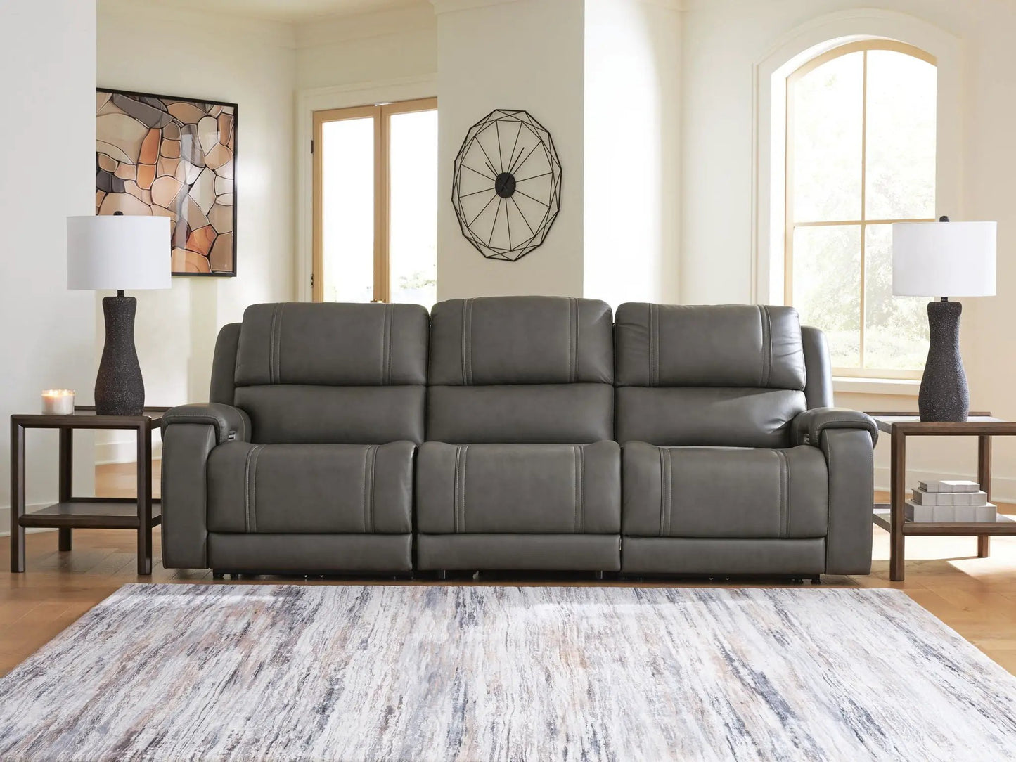 Power reclining sectional 5Z Pittson in dark gray leather for modern living room on Tampa Home & Garden Store
