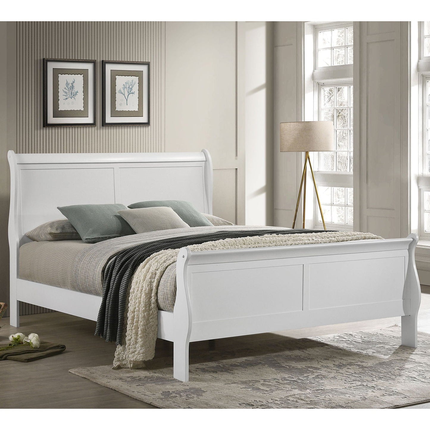 Mckee Sleigh Panel Bed white wood frame by HouseOfZazla, Sleigh Beds on Tampa Home & Garden Store
