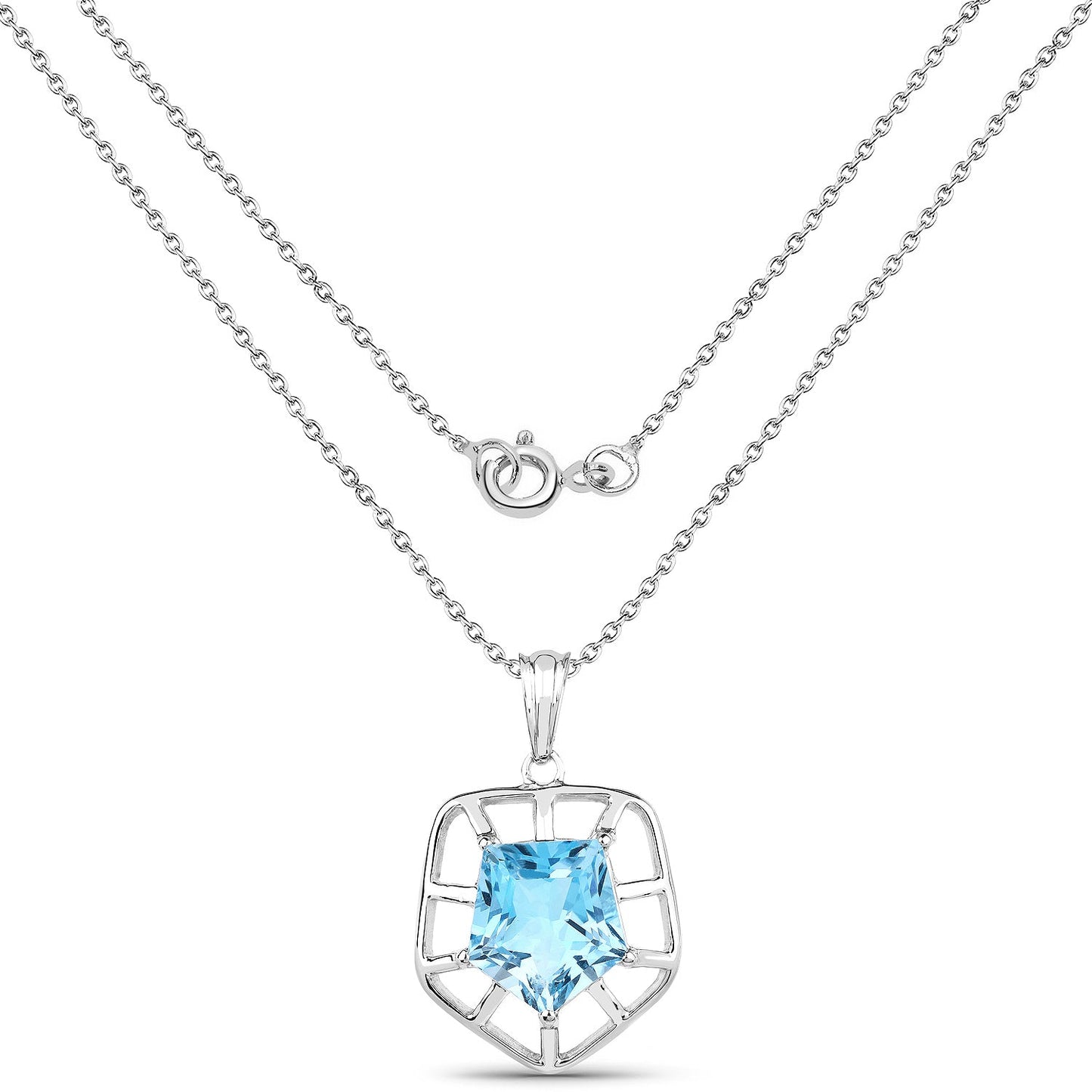 7.60 Carat Genuine Blue Topaz Sterling Silver Pendant Necklace with openwork frame by Bids.com on Tampa Home & Garden Store