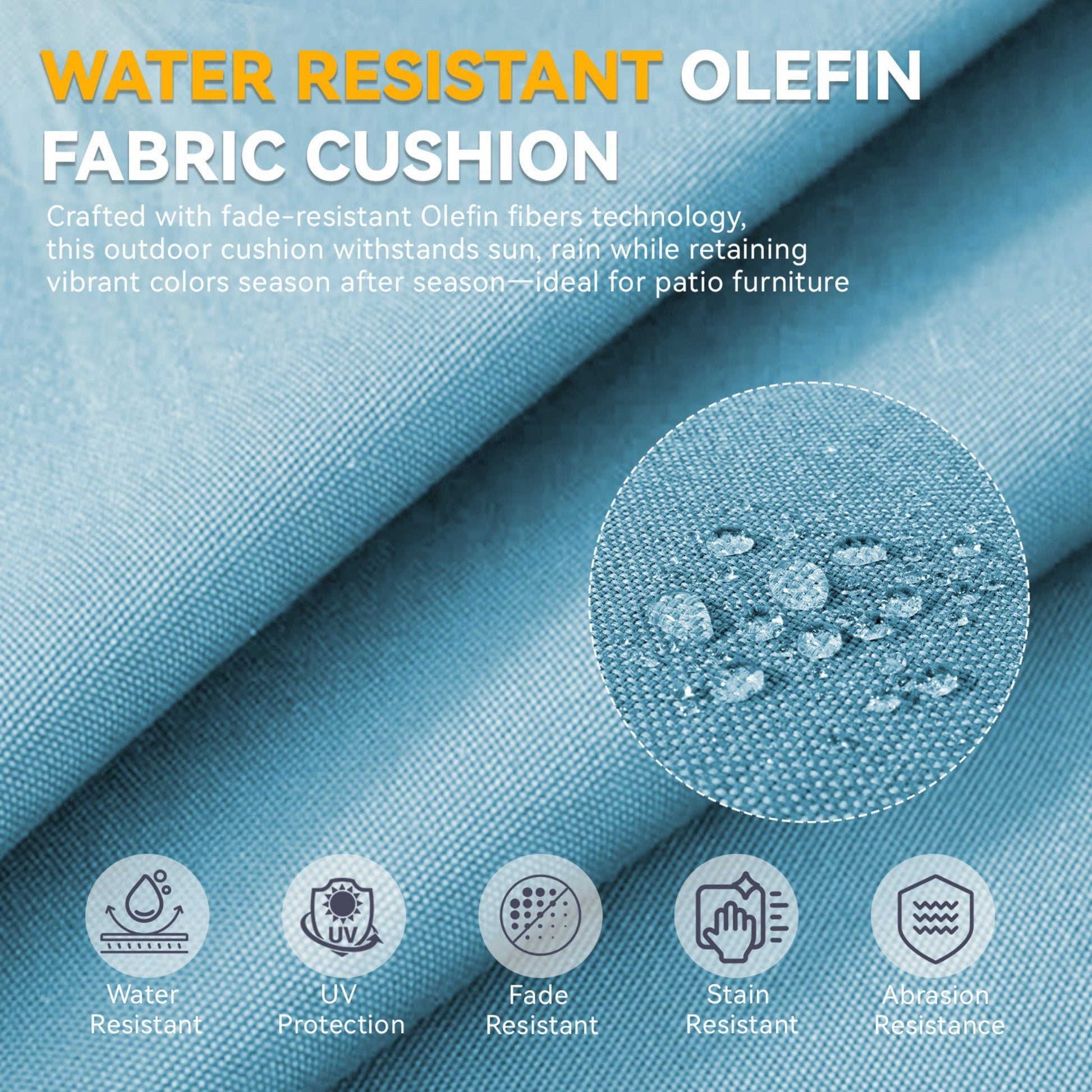 Waterproof outdoor cushion set by HouseOfZazla, 6in thick, blue Olefin fabric on Tampa Home & Garden Store