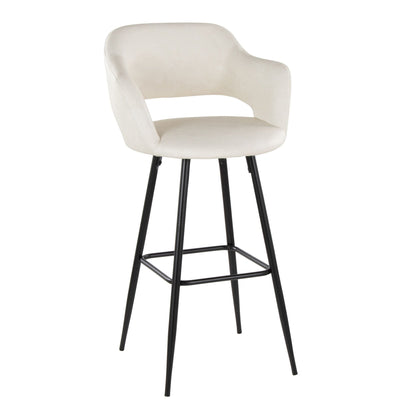 Contemporary barstool set of 2 with cream upholstery, square footrest, black legs on Tampa Home & Garden Store
