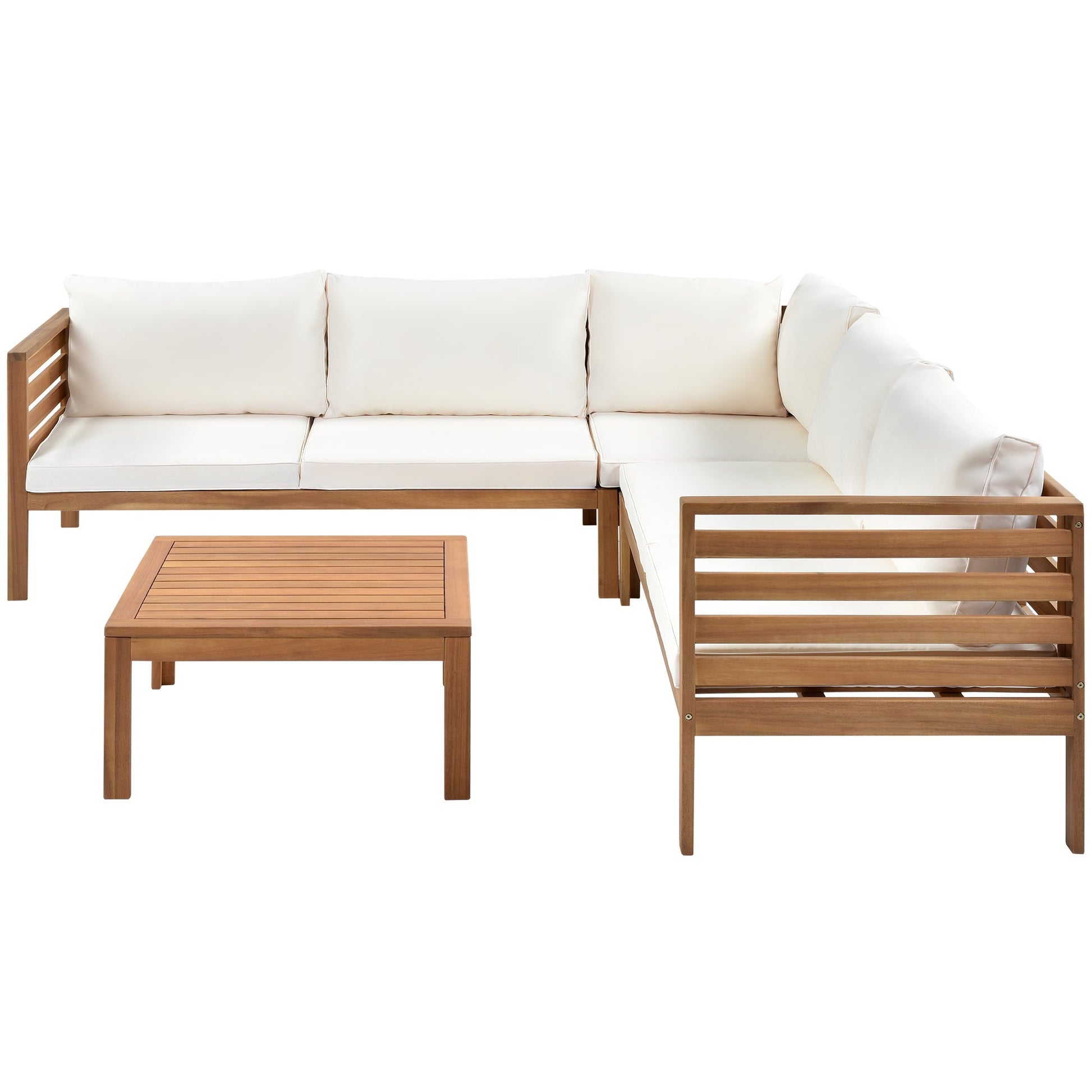 Wood Structure Outdoor Sofa Set with Beige Cushions by HouseOfZazla, wooden frame on Tampa Home & Garden Store