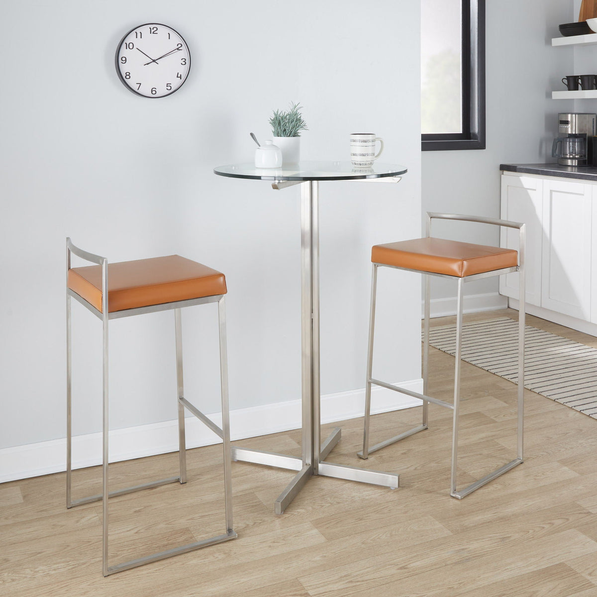 Contemporary stackable barstool with padded orange seat, chrome frame, 2-pack on Tampa Home & Garden Store