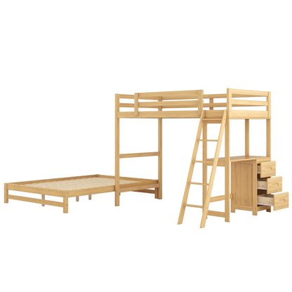 Bunk Bed With Built In Desk And 3 Drawers by HouseOfZazla, natural pine on Tampa Home & Garden Store