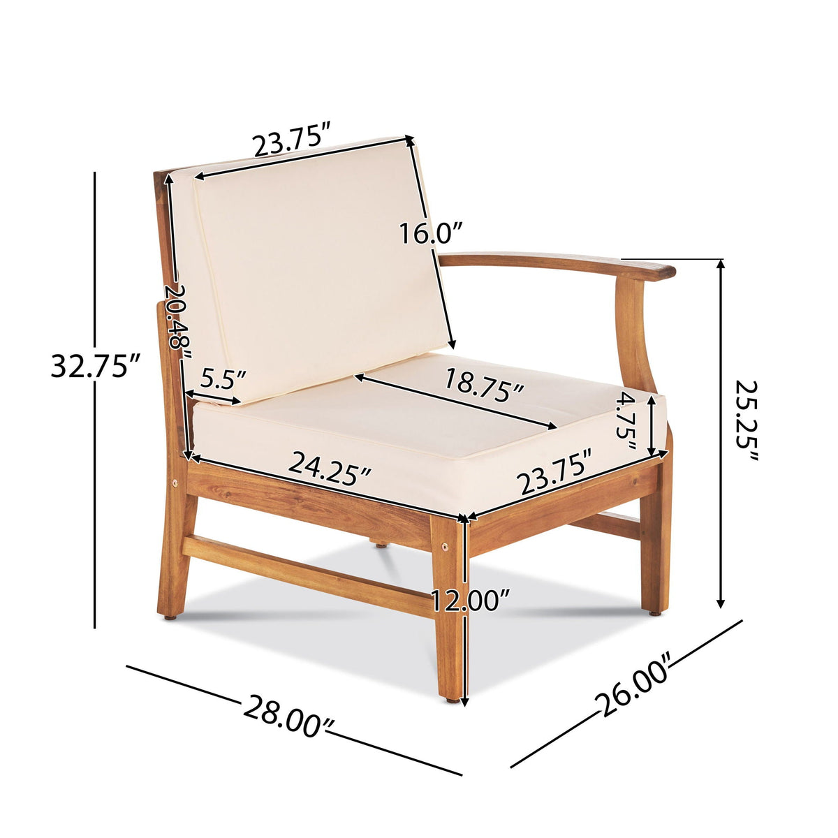 the Perla Acacia Wood Patio Armchair for Outdoors