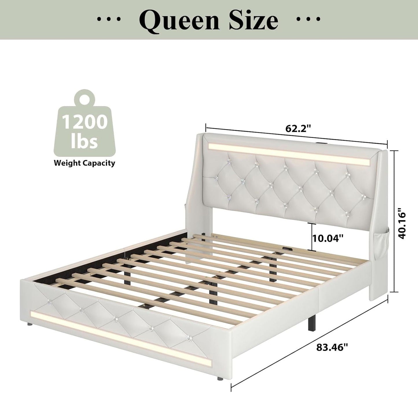 Wingback Upholstered Bed Frame Led and Usb