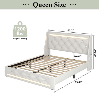 Wingback Upholstered Bed Frame Led and Usb