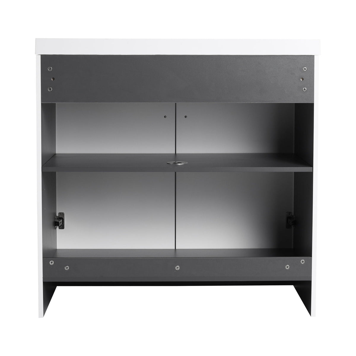 Freestanding Bathroom Vanity with Soft Close white top and dark gray cabinet interior storage on Tampa Home & Garden Store