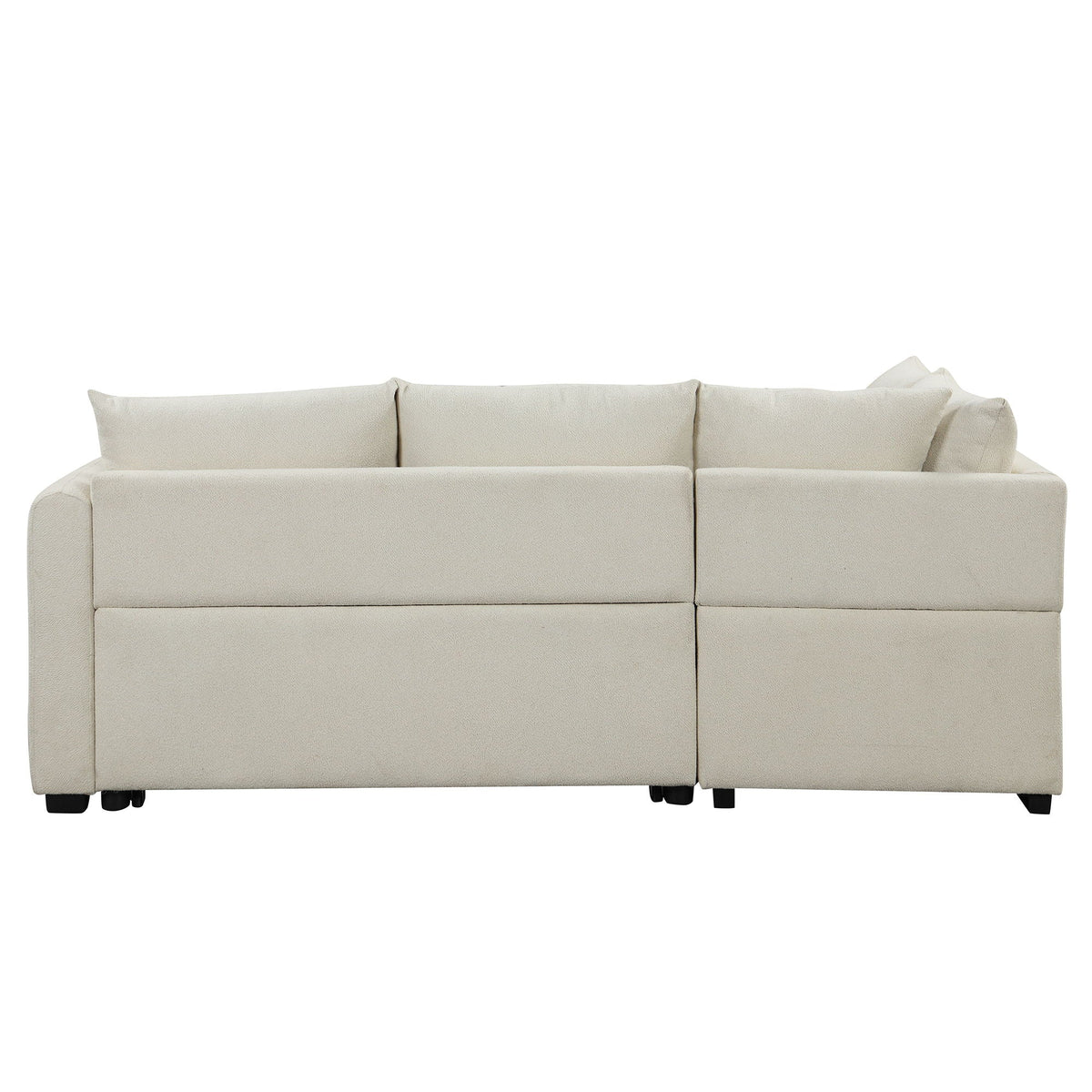 L-shaped sleeper sectional sofa in beige fabric with visible cushions and short legs on Tampa Home & Garden Store