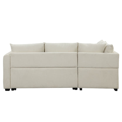 L-shaped sleeper sectional sofa in beige fabric with visible cushions and short legs on Tampa Home & Garden Store
