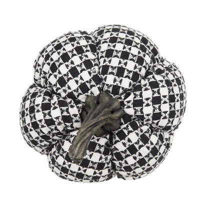 Plaid Pumpkin Decor sculpture in black and white fabric with a dark stem on Tampa Home & Garden Store
