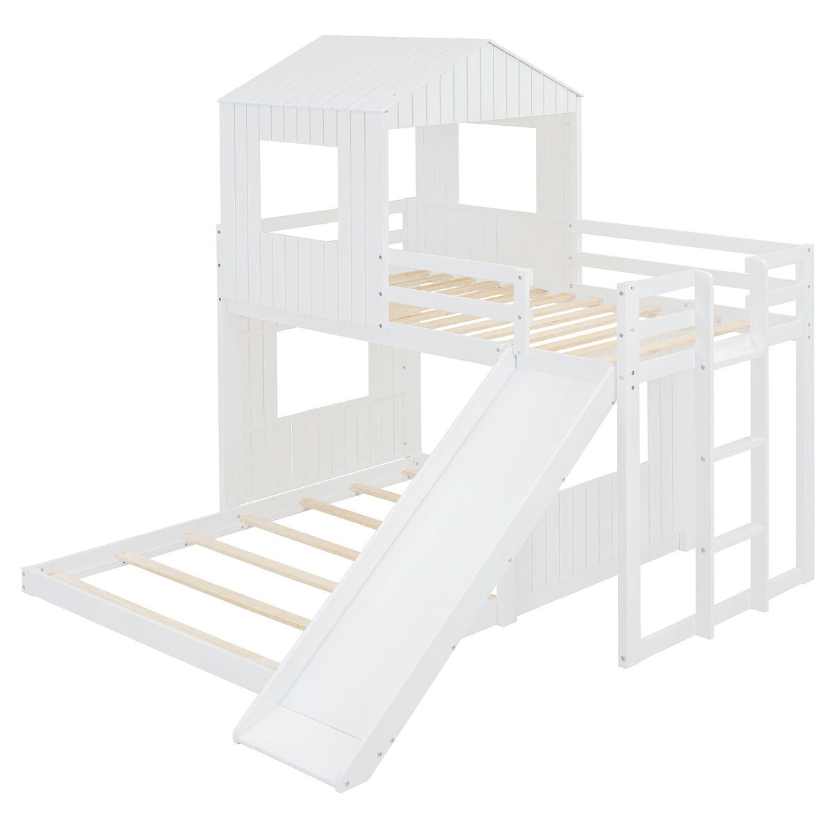 Loft bunk bed with playhouse white farmhouse style ladder and slide HouseOfZazla on Tampa Home & Garden Store