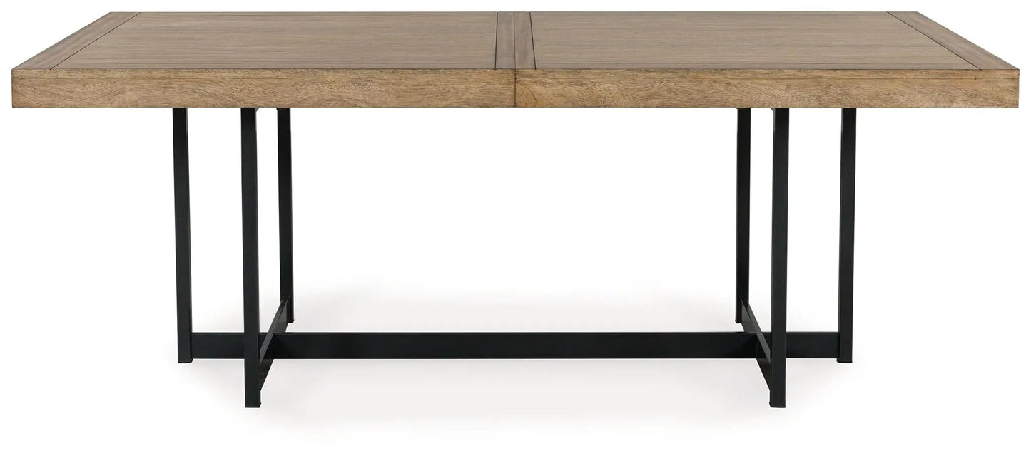 Tomtyn dining room table in natural wood finish with black metal legs on Tampa Home & Garden Store