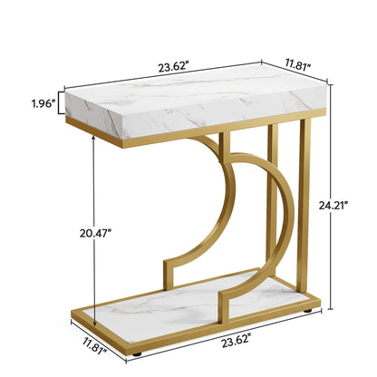 C-Shaped sofa side table with faux marble top in white and gold by HouseOfZazla on Tampa Home & Garden Store
