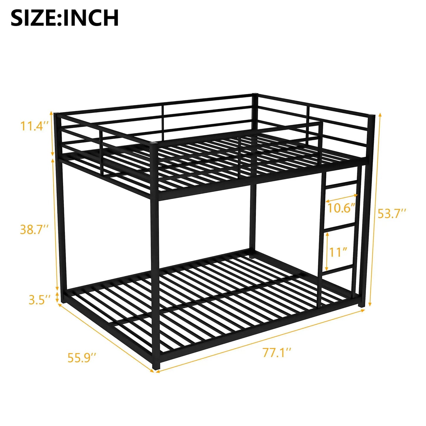 Metal bunk bed with ladder in black finish, low-profile design by Unique Piece Furniture on Tampa Home & Garden Store