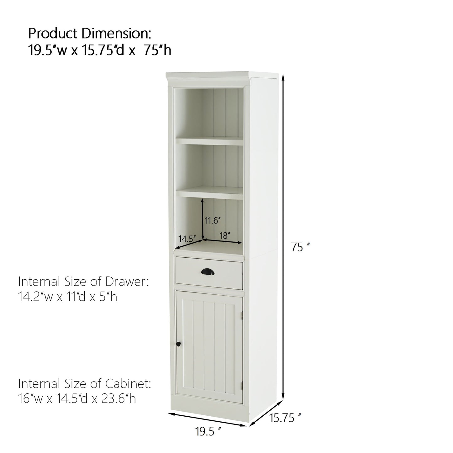 Retro White Tall Display Shelf and Cabinet