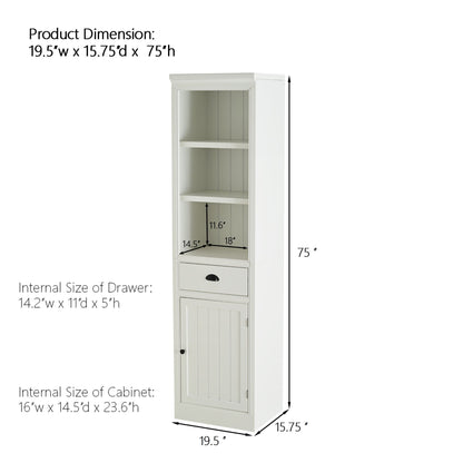Retro White Tall Display Shelf and Cabinet