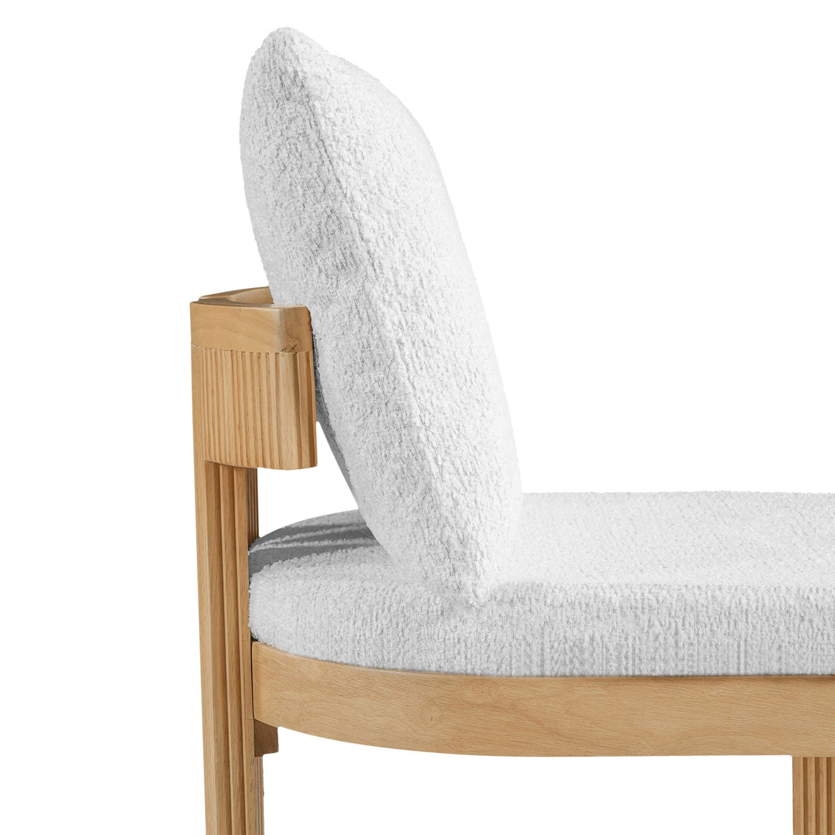 Boucle upholstered indoor dining chair set of 2 with rubber wood frame in beige or blue on Tampa Home & Garden Store