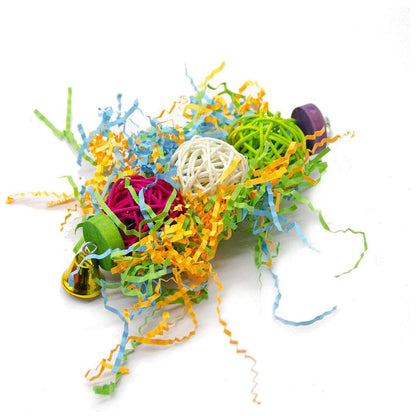 3-piece parrot toy set with brushed rattan ball, shredded paper, wooden components and bell on Tampa Home & Garden Store