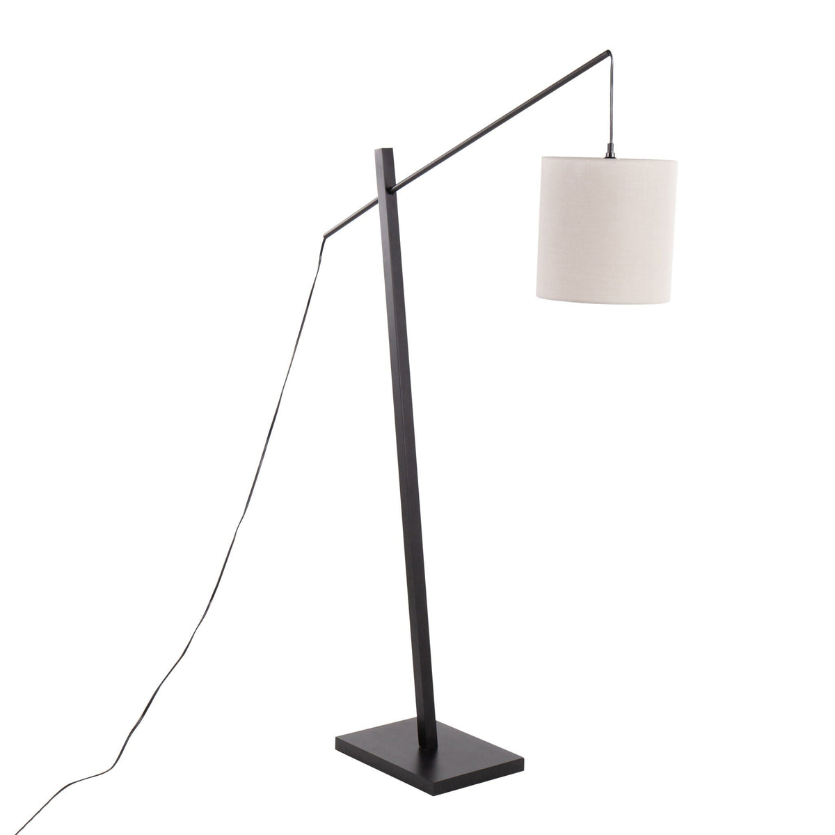 Arturo Floor Lamp by HouseOfZazla, dark metal frame with angled arm and beige drum shade on Tampa Home & Garden Store