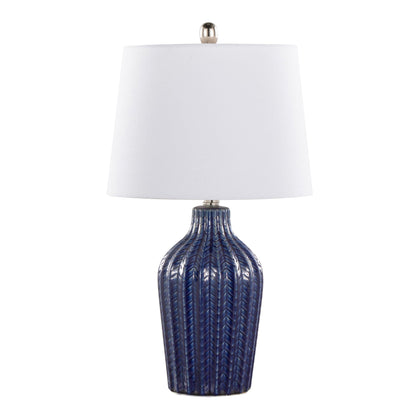 Rockwell lamp set of 2 with blue ribbed glass base and white shade by HouseOfZazla on Tampa Home & Garden Store