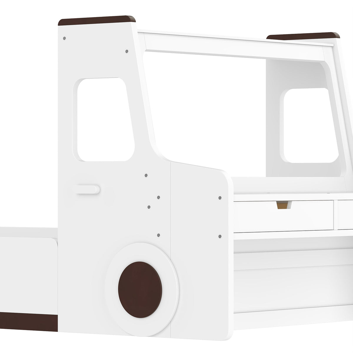 Twin Size Car-Shaped Floor Bed with Storage Drawers pine wood white finish HouseOfZazla on Tampa Home & Garden Store