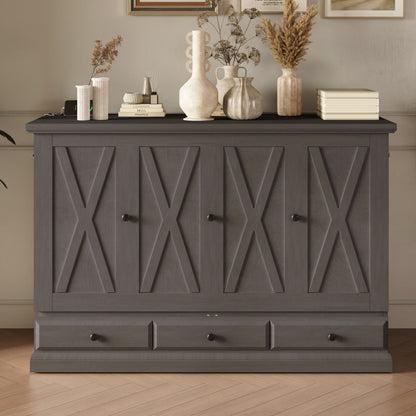 Solid pine Murphy bed chest cube cabinet with charging station and large storage drawer in gray on Tampa Home & Garden Store