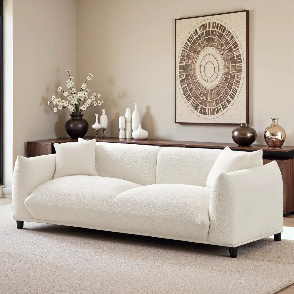 Emma Mid-Century Modern Luxury Sofa stationary cream boucle upholstery with black legs Unique Piece Furniture on Tampa Home & Garden Store