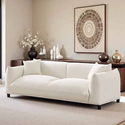 Emma Mid-Century Modern Luxury Sofa stationary cream boucle upholstery with black legs Unique Piece Furniture on Tampa Home & Garden Store