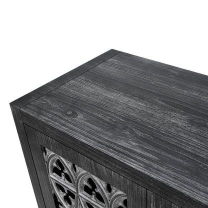 Hollow Four Door Antique Cabinet in dark wood finish with carved fretwork panels HouseOfZazla on Tampa Home & Garden Store