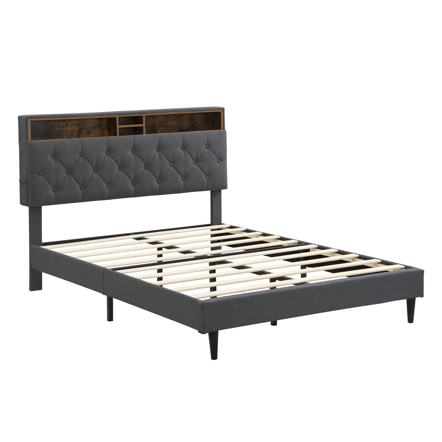 Modern Upholstered Bed Frame and Usb Ports