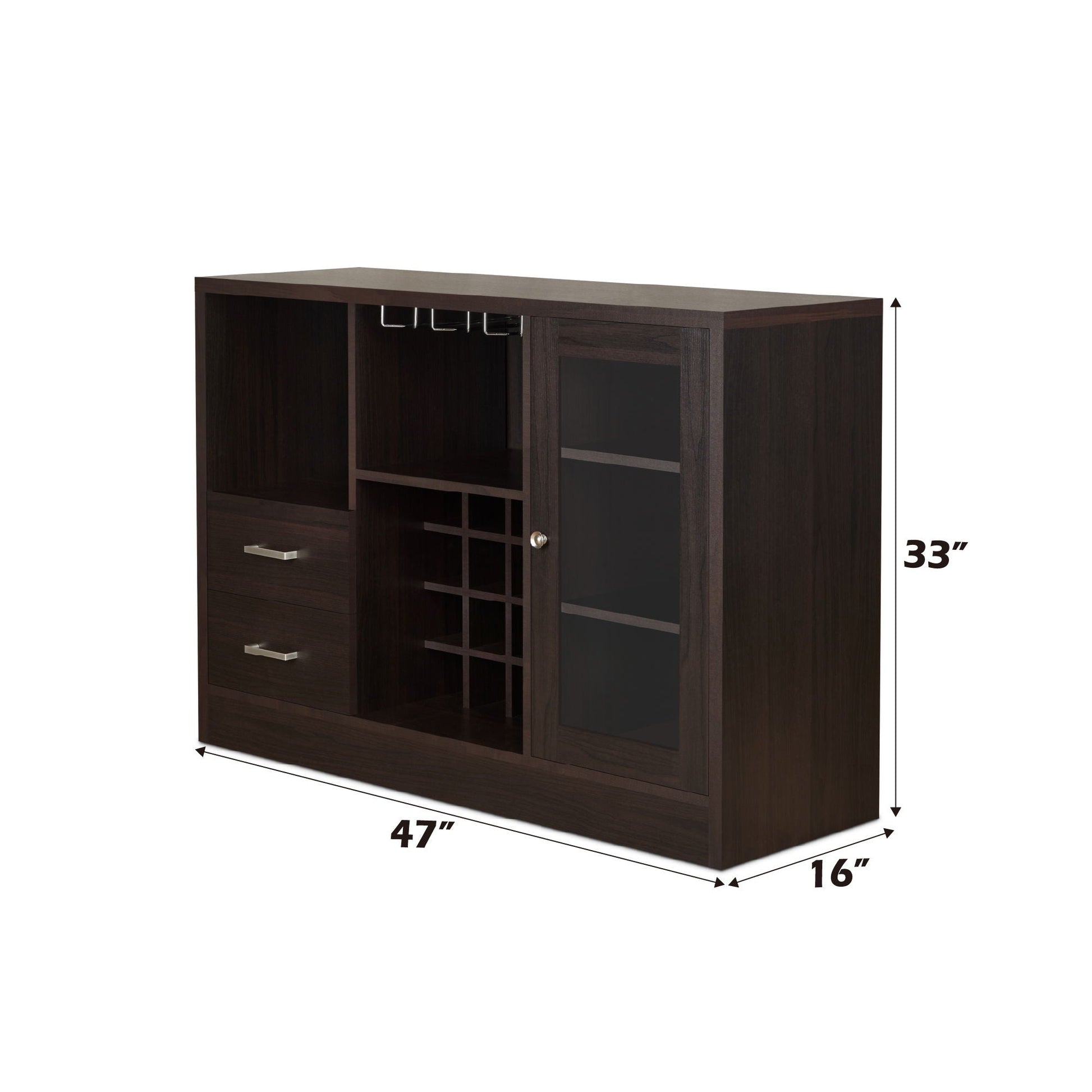 Hazen Wine Cabinet III Espresso by HouseOfZazla glass-door cabinet with stemware rack on Tampa Home & Garden Store